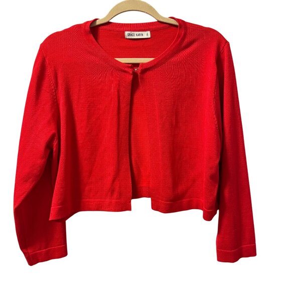 Grace Karin Womens Red Open-Front Cardigan Sweater Sz 2XL - Picture 1 of 12